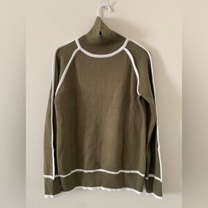Olive Green Men's Sweater with White Trim